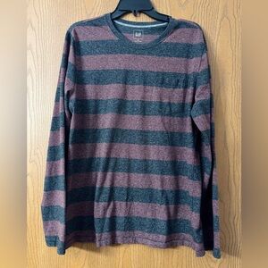 GAP Mens Striped Dark Gray & Maroon Long Sleeve Shirt Size XL Perfect Condition